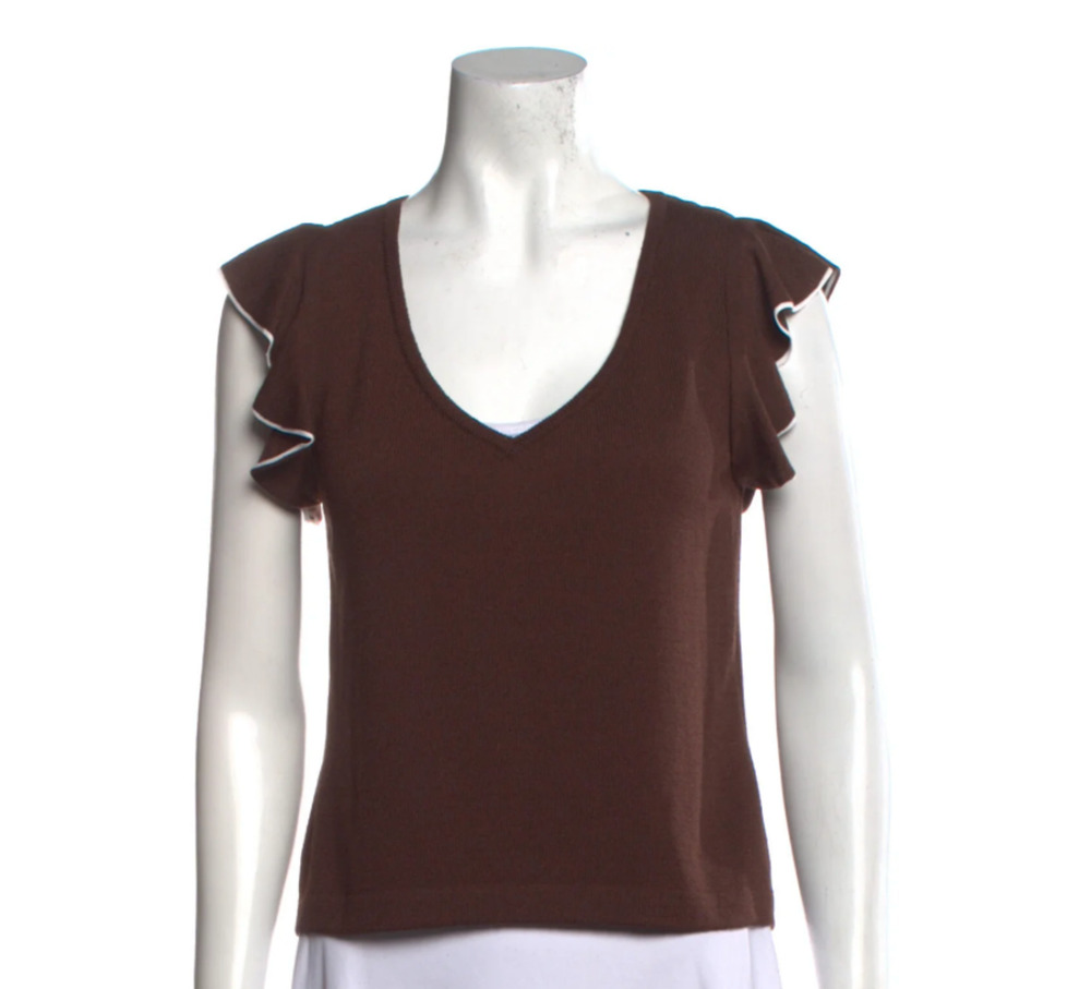 St. John Collection 2003 V-Neck Flutter sleeve ruffle Top Tee Tshirt XS | US 2